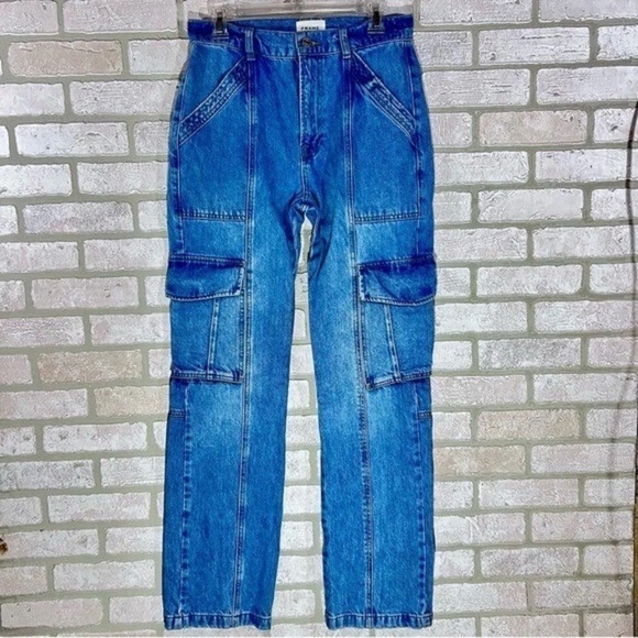 Frame Denim High Rise Straight Leg Utility Jeans in Acapella Wash Size 27 - Picture 6 of 13